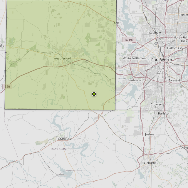 Map showing Parker County around Aledo, TX