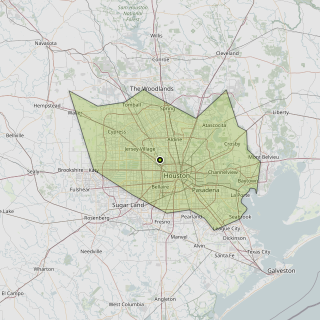 Map showing Harris County around Houston, TX