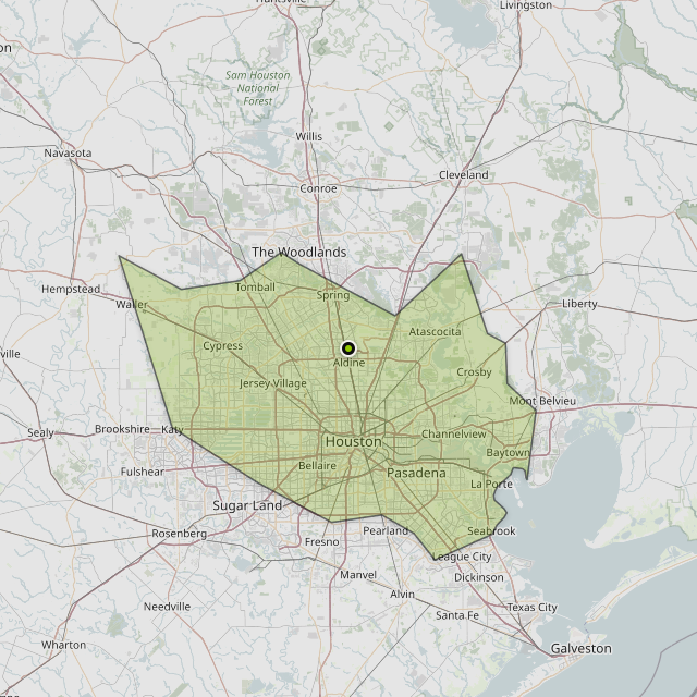 Map showing Harris County around Aldine, TX