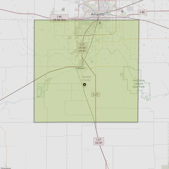 Map showing Randall County around Canyon, TX