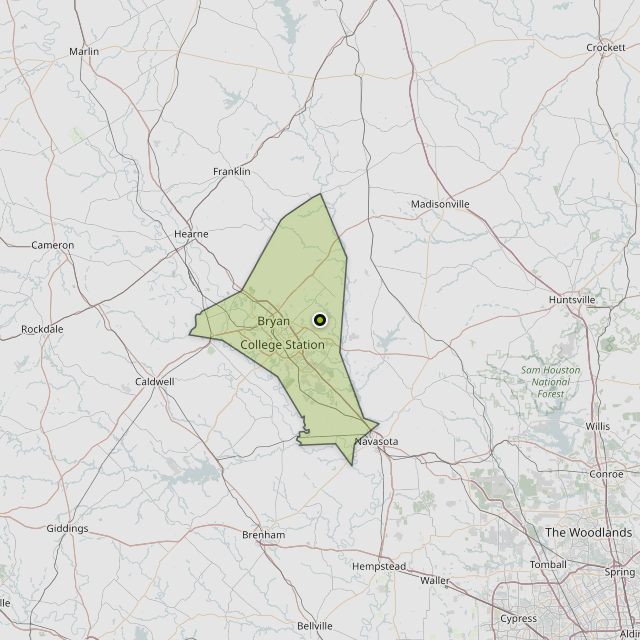 Map showing Brazos County around College Station, TX
