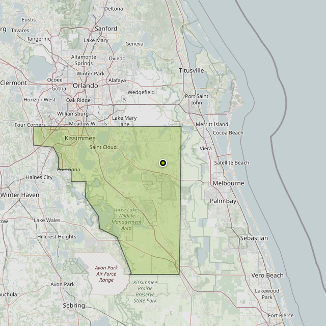 Map showing Osceola County around Cocoa West, FL