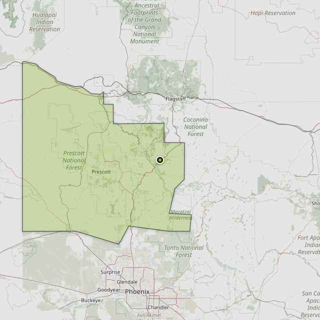 Map showing Yavapai County around Rimrock, AZ