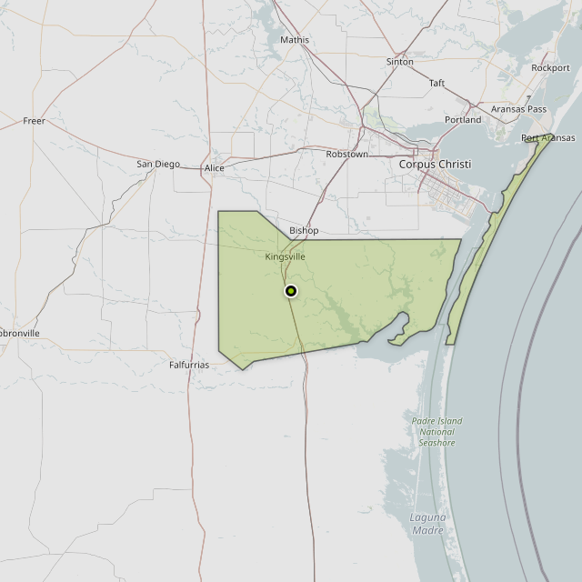 Map showing Kleberg County around Kingsville, TX