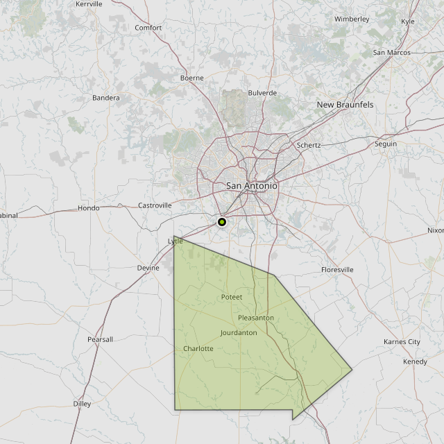 Map showing Atascosa County around Von Ormy, TX