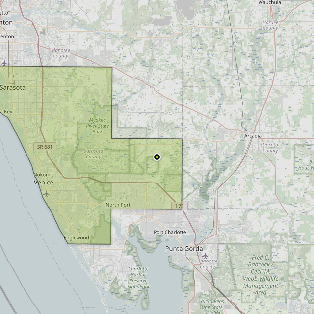 Map showing Sarasota County around North Port, FL
