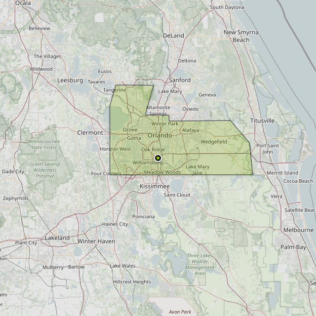 Map showing Orange County around Taft, FL