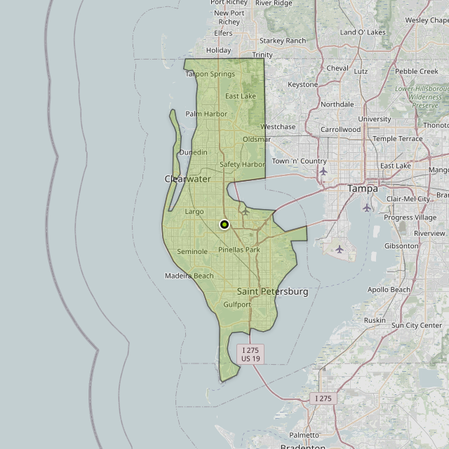 Map showing Pinellas County around Largo, FL
