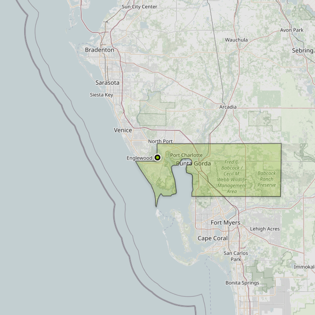 Map showing Charlotte County around Port Charlotte, FL