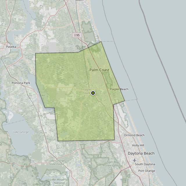 Map showing Flagler County around Bunnell, FL