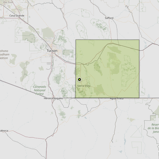 Map showing Cochise County around Whetstone, AZ