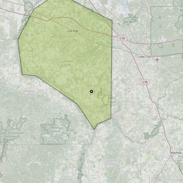 Map showing Suwannee County around O'Brien, FL