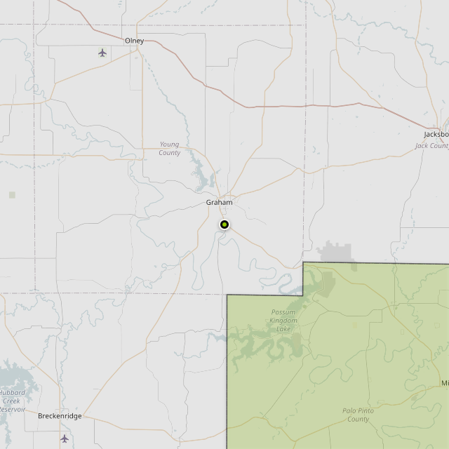 Map showing Palo Pinto County around Graham, TX