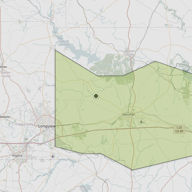Map showing Harrison County around Hallsville, TX