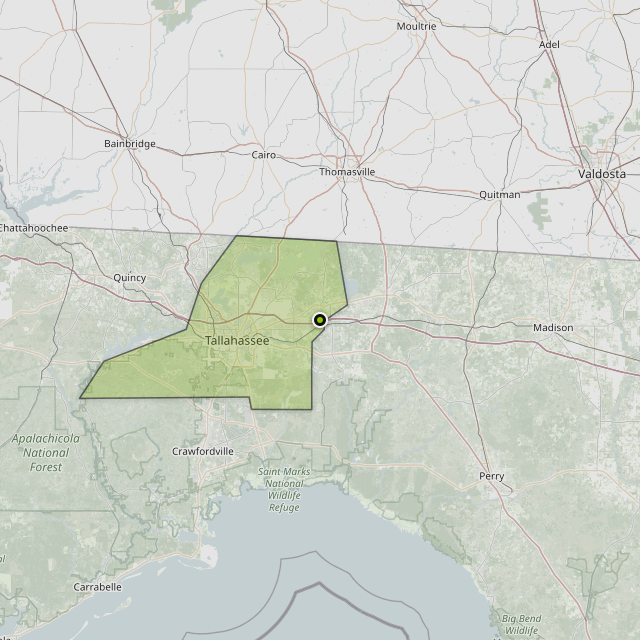 Map showing Leon County around Tallahassee, FL