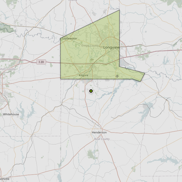 Map showing Gregg County around Kilgore, TX