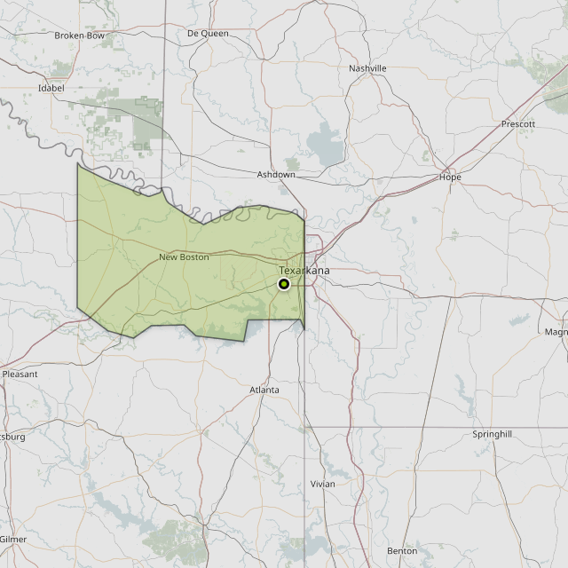 Map showing Bowie County around Texarkana, TX
