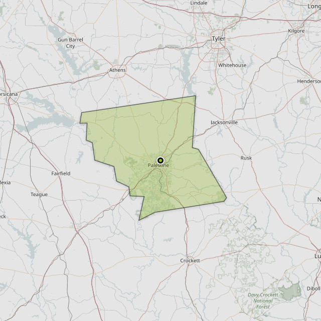 Map showing Anderson County around Palestine, TX