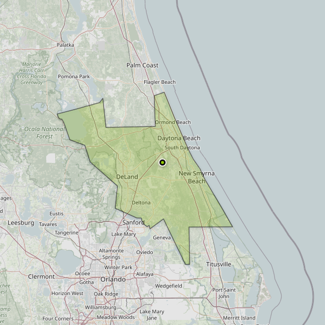 Map showing Volusia County around Samsula-Spruce Creek, FL