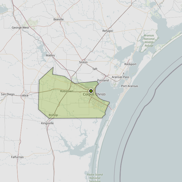 Map showing Nueces County around Corpus Christi, TX