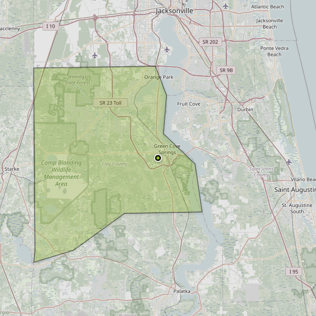 Map showing Clay County around Green Cove Springs, FL