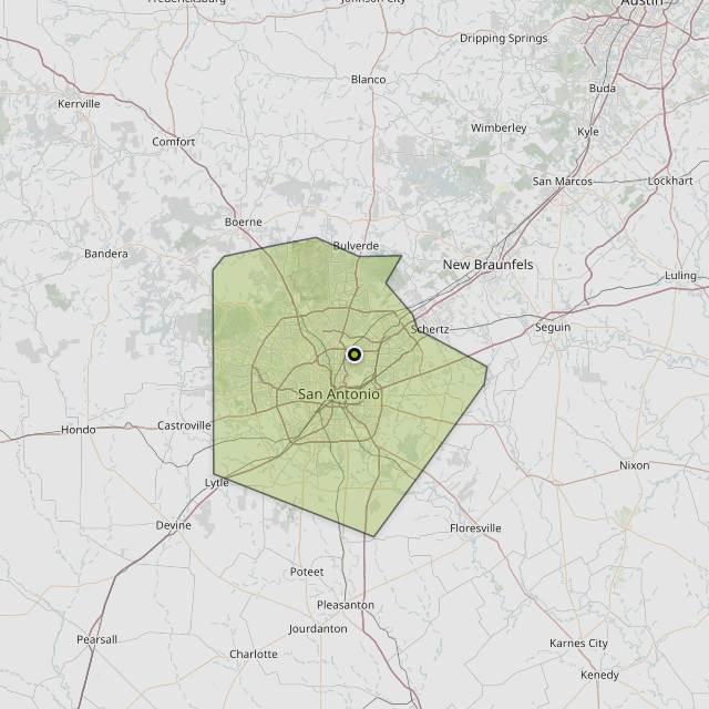 Map showing Bexar County around San Antonio, TX
