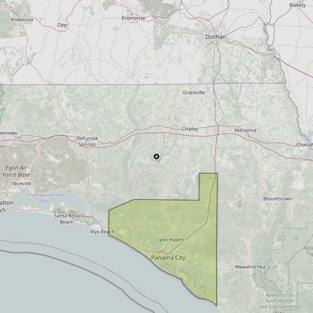 Map showing Bay County around Vernon, FL