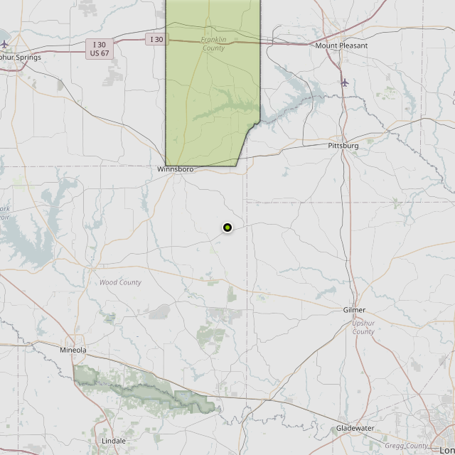Map showing Franklin County around Winnsboro, TX