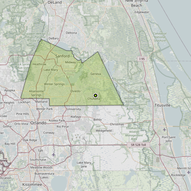 Map showing Seminole County around Chuluota, FL
