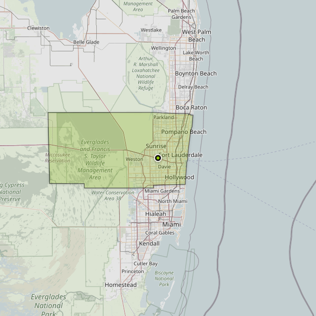 Map showing Broward County around Plantation, FL