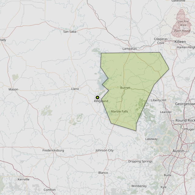 Map showing Burnet County around Kingsland, TX