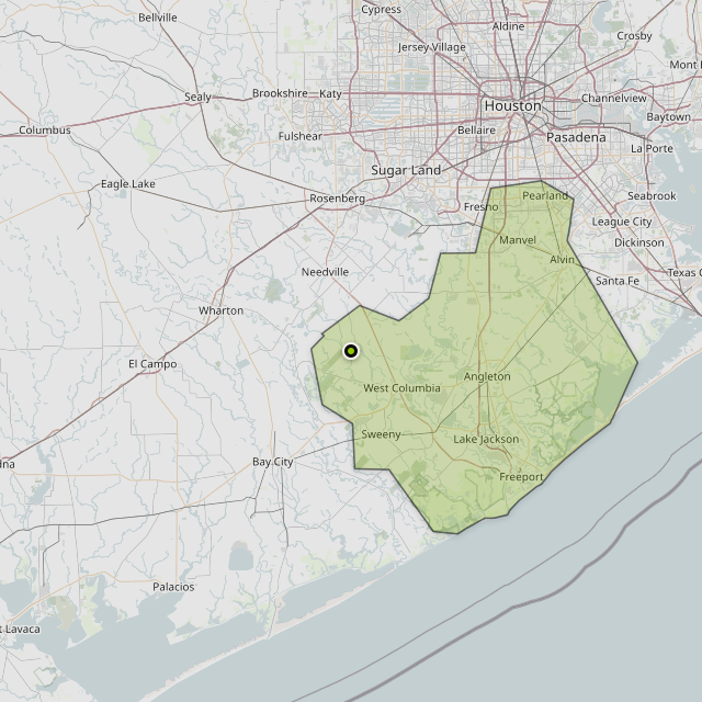 Map showing Brazoria County around West Columbia, TX