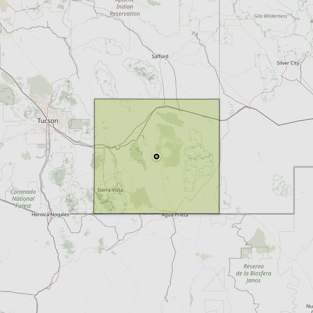 Map showing Cochise County around Tombstone, AZ