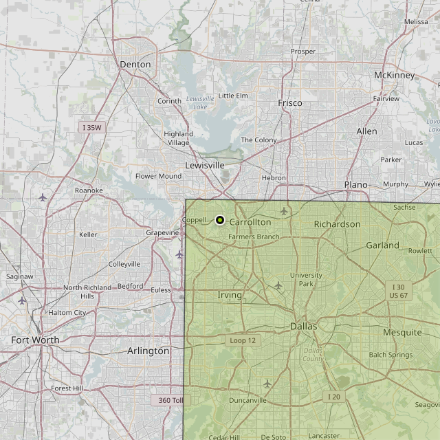 Map showing Dallas County around Coppell, TX